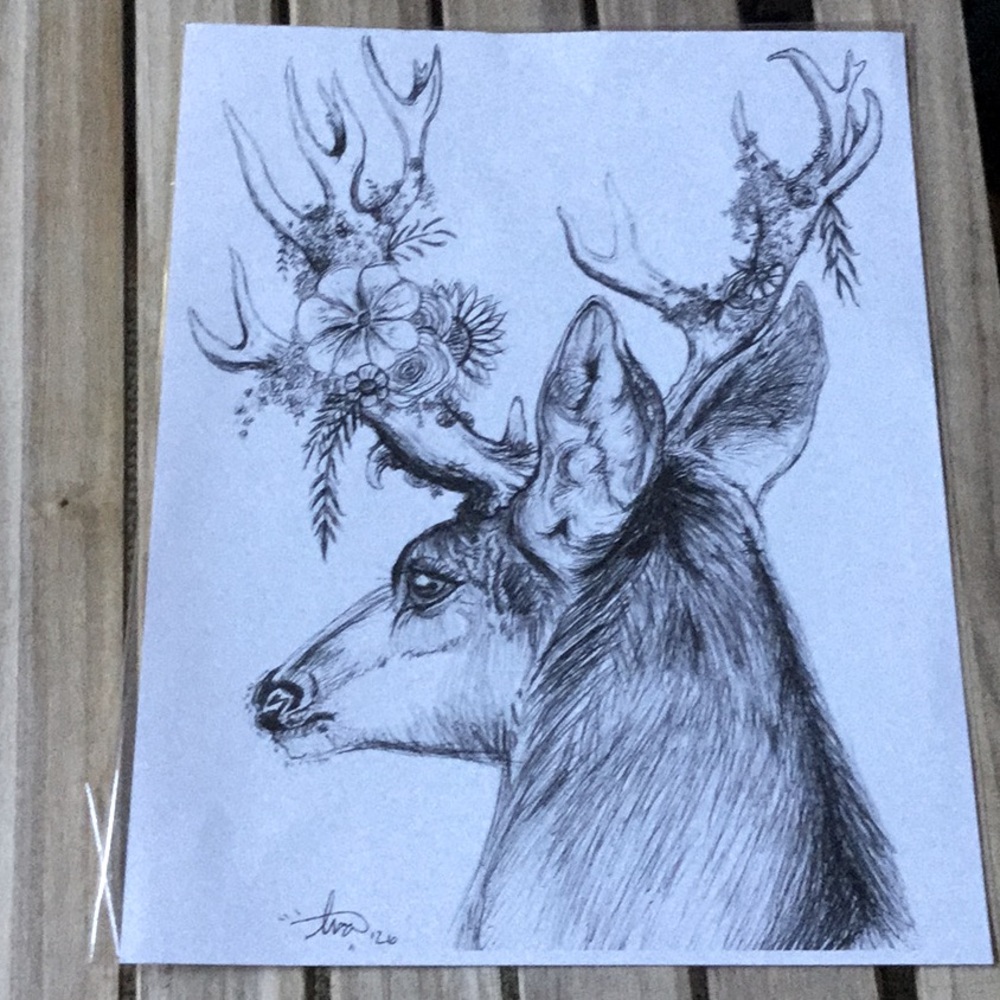 Artisan print artwork deer floral whimsical Mother Nature cabin farmer’s market